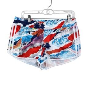 NWT adidas Originals 3 Striped Beach Surf Print Shorts Red White Blue Size Large